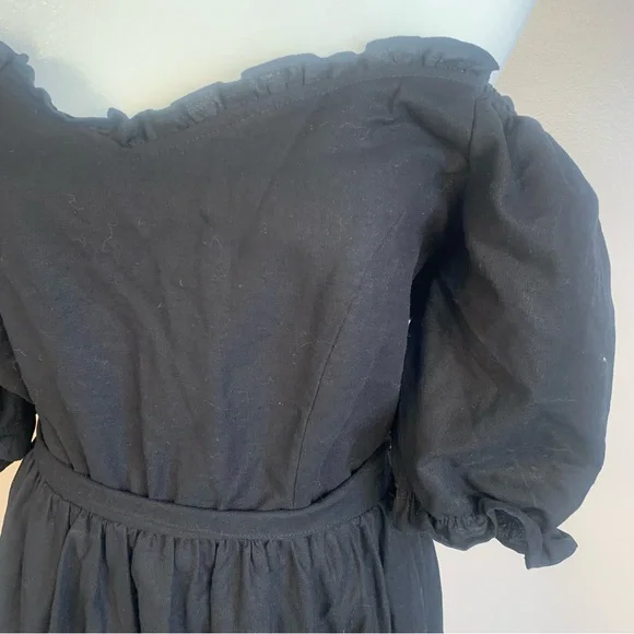 City Chic Linen Blend Off Shoulder Tiered Puff Sleeve Midi Dress - Picture 14 of 14